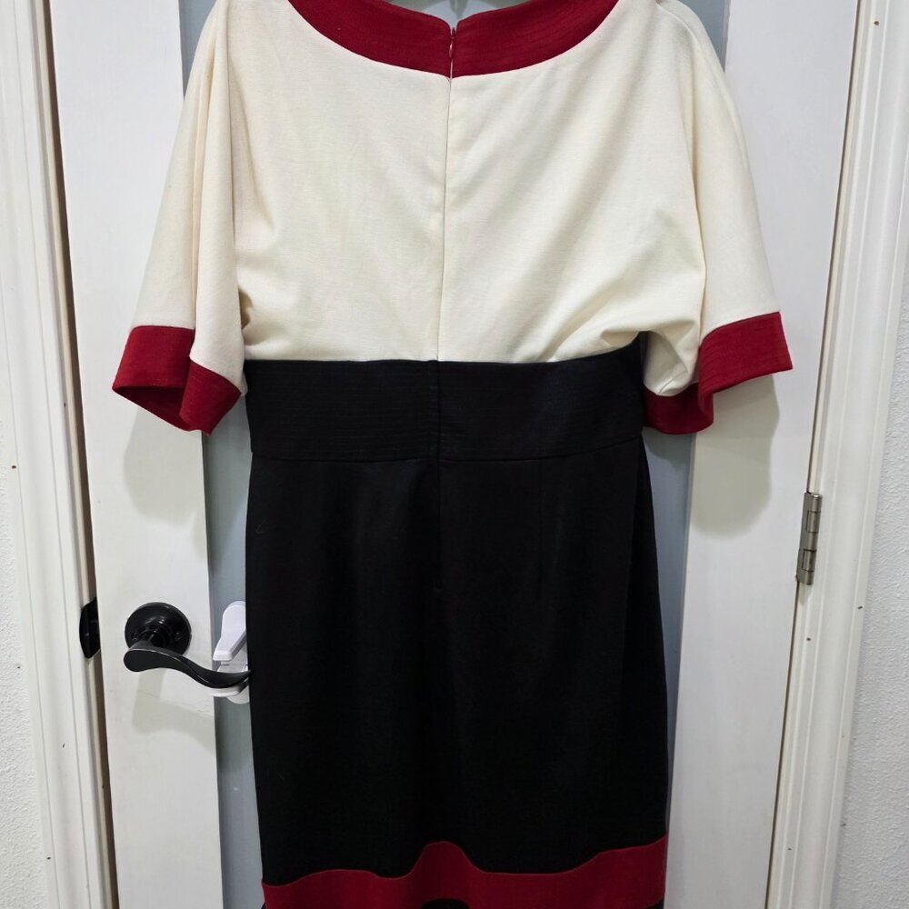 London Times Women’s 14P Colorblock Dress Black White Red | Short Sleeve V-Neck - Picture 2 of 13